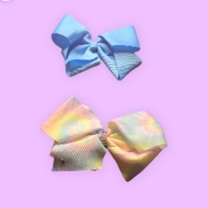 Girls Lot Of 2 Hair Bows- Blue & Tie-Dye   Print